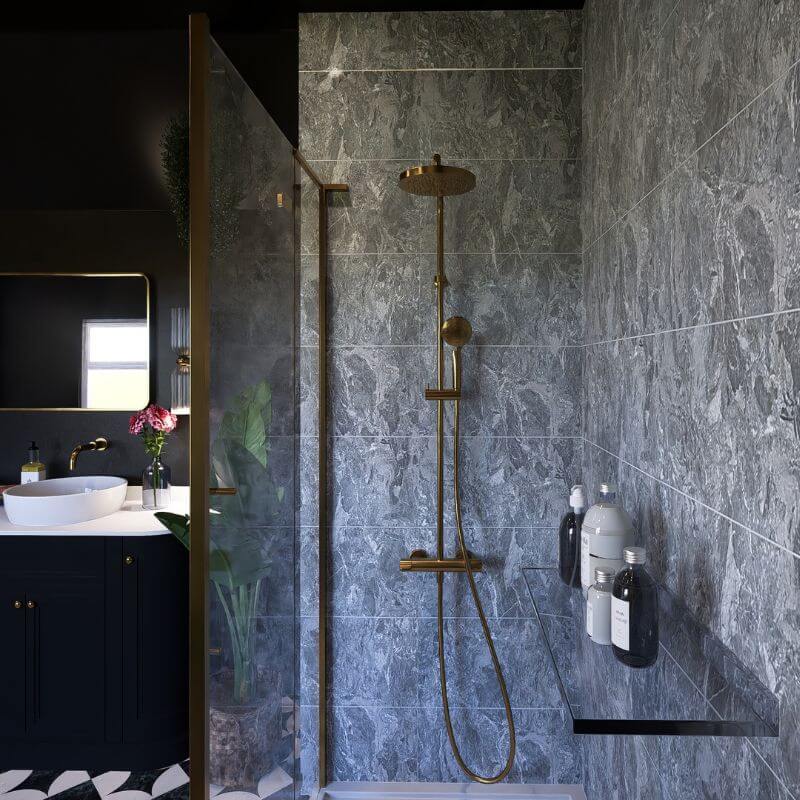 Dark Grey Marble Tile Effect Panel - 600mm - Image 2