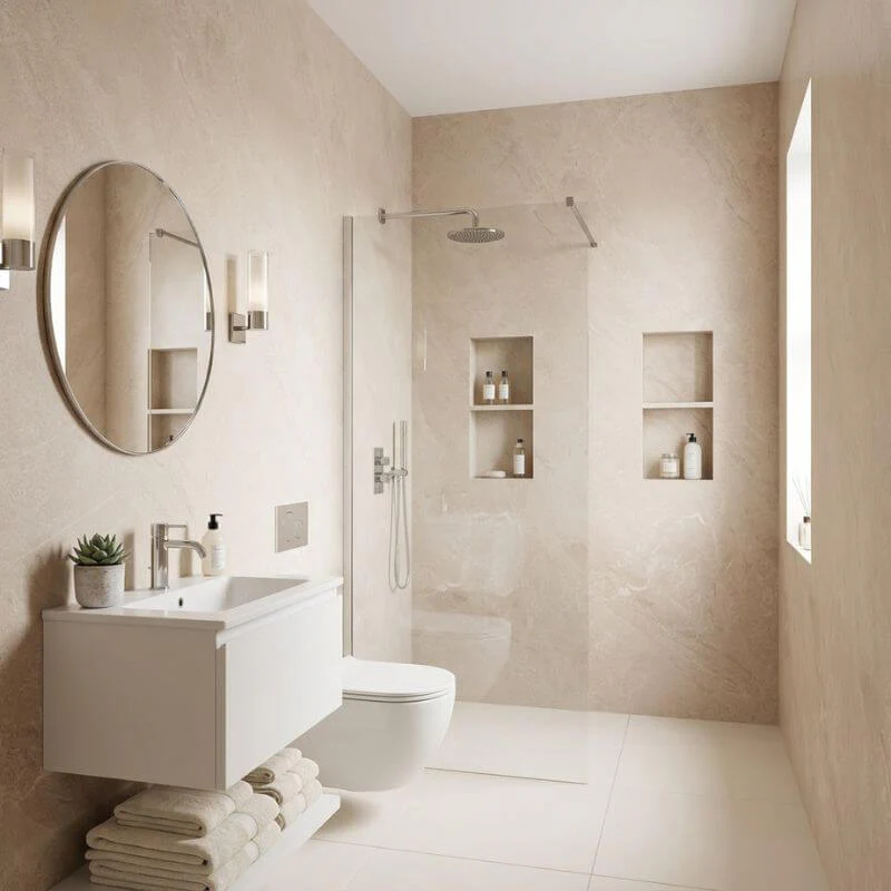Imprevia Pale Limestone SPC Shower Panel - 0.6M x 2.4M - Image 5