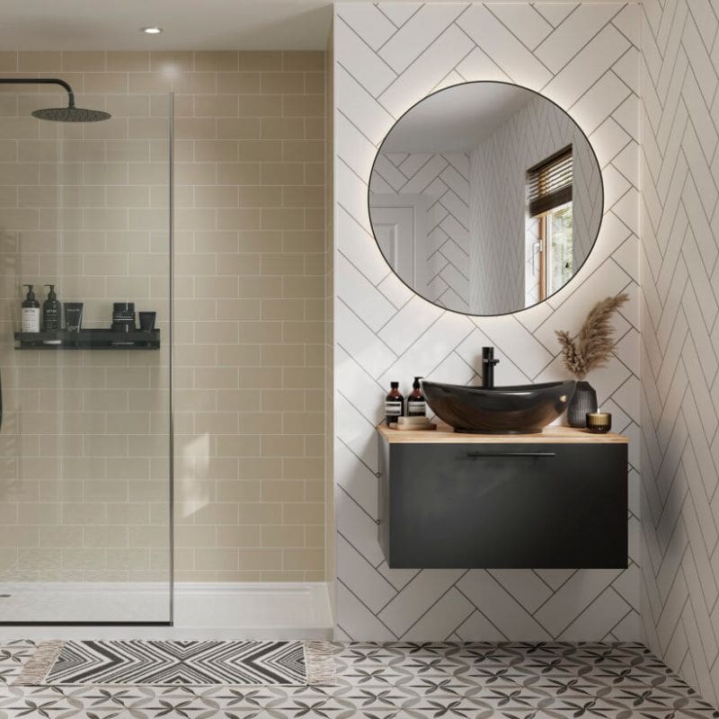 Multipanel Alpine White Herringbone Tile Effect Shower Panel
