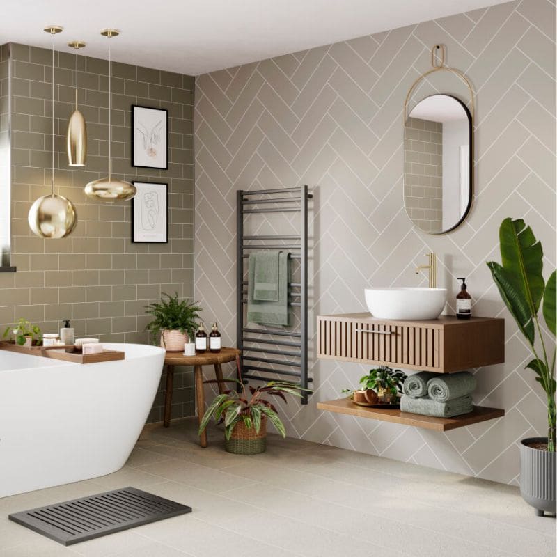Multipanel Taupe Grey Herringbone Tile Effect Shower Panel