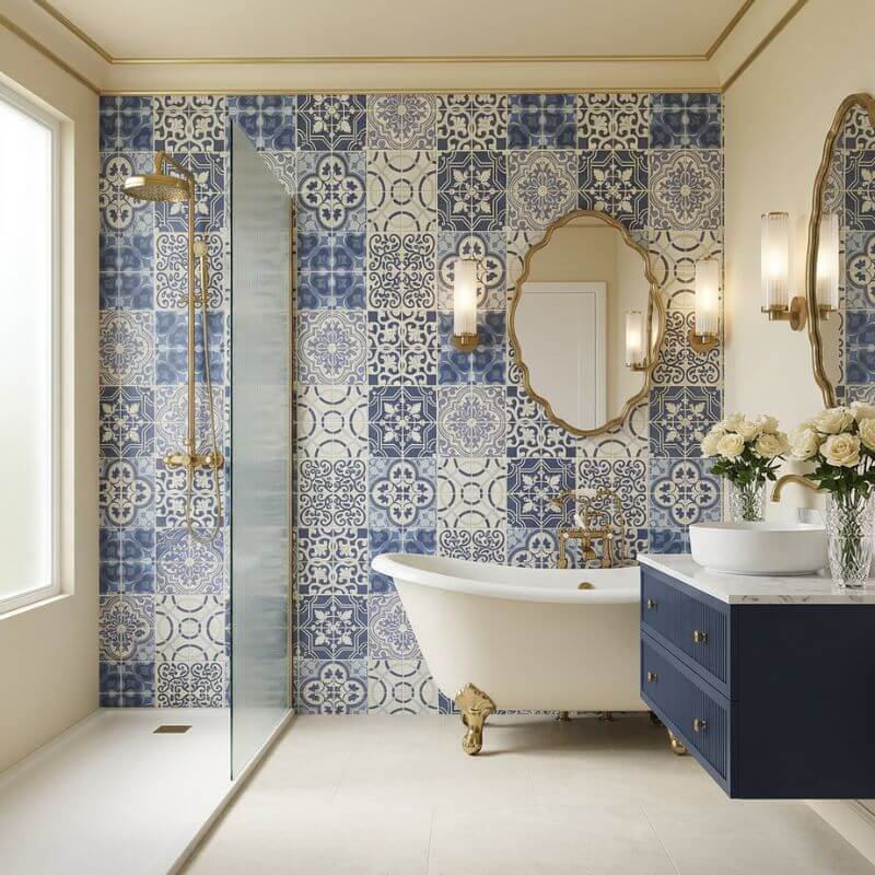 Imprevia Athena Blue Tile PVC Shower Panel - 1M x 2.4M - Image 3