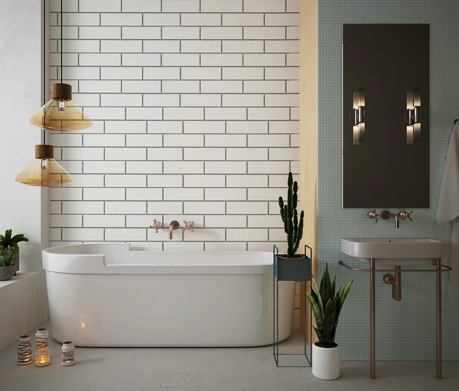 Premium Large London White Tile Matt 1.0m x 2.4m Shower Panel