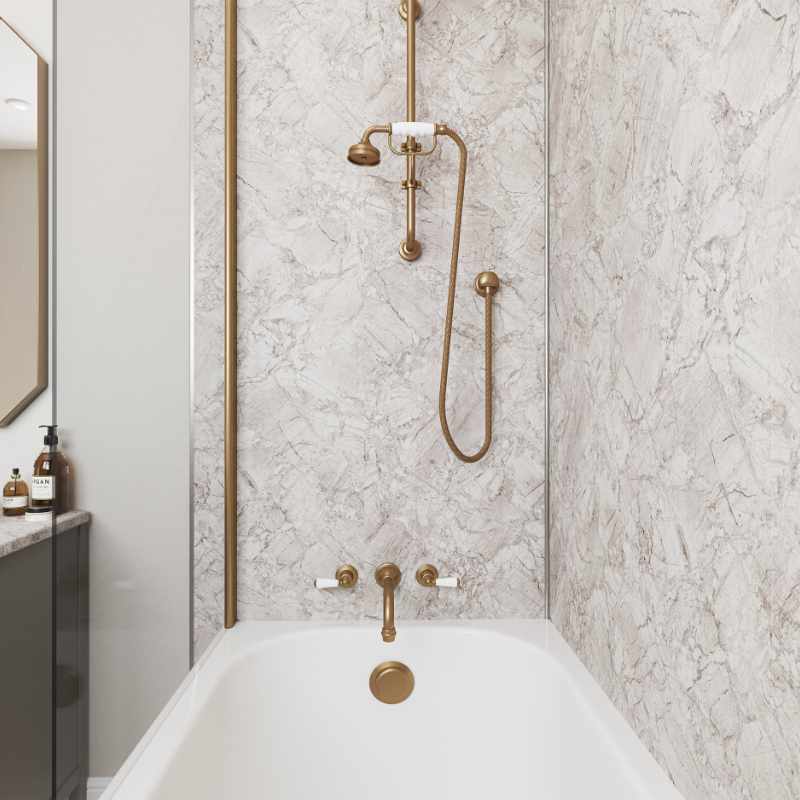 Wetwall Mermaid Bianco Marble Shower Panel - Image 2