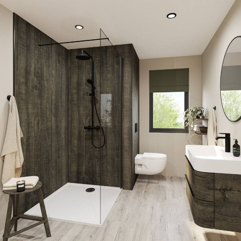 Wetwall Mermaid Charred Elm Shower Panel
